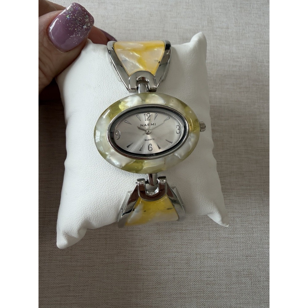 NARMI Yellow‎ Marble Resin Bracelet Watch Womens Oval Quartz Y2K Jewelry